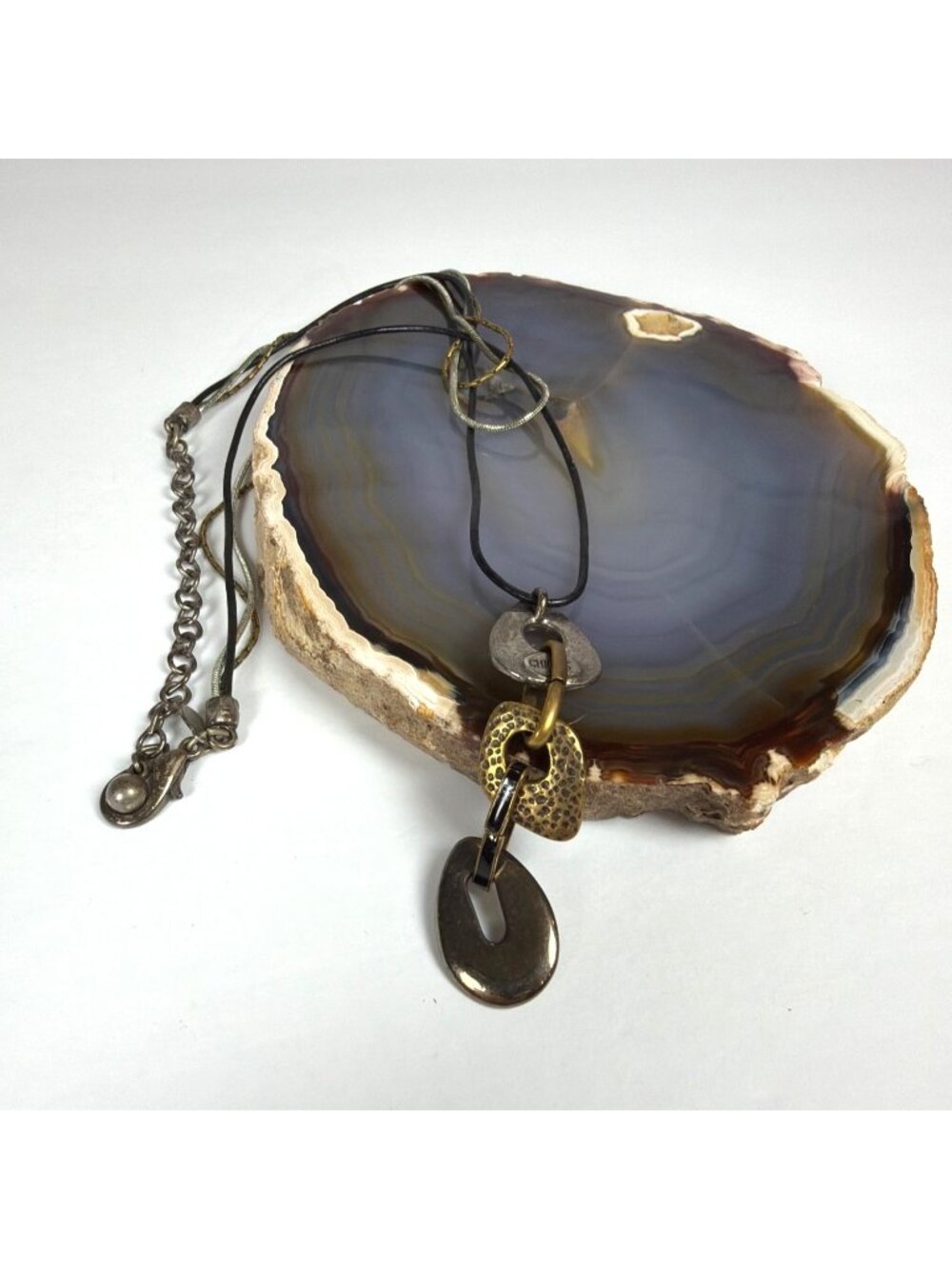 VTG Chicos Brutalist Metal Adjustable 3 Cord Necklace Gold Silver Boho Pendant - Picture 13 of 13